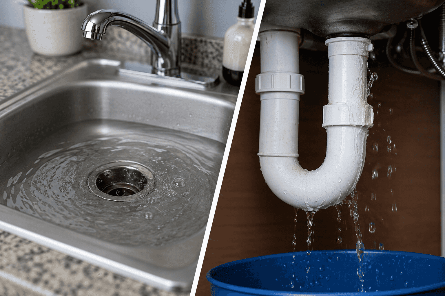 A comparison of clogged vs. slow-draining sinks.