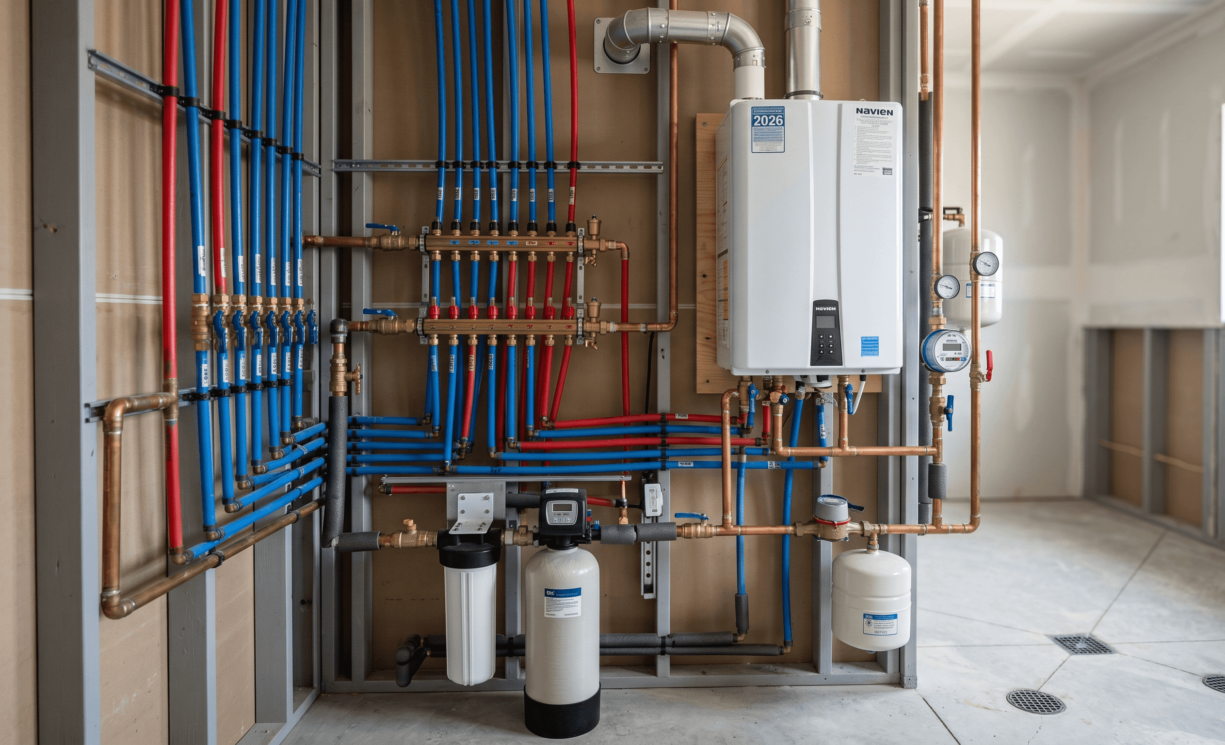 A residential plumbing setup in the basement.